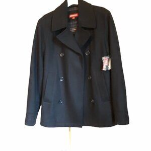 Merona Women’s Navy Double Breasted Wool Trench Coat W/ Cotton Blend Shell Small